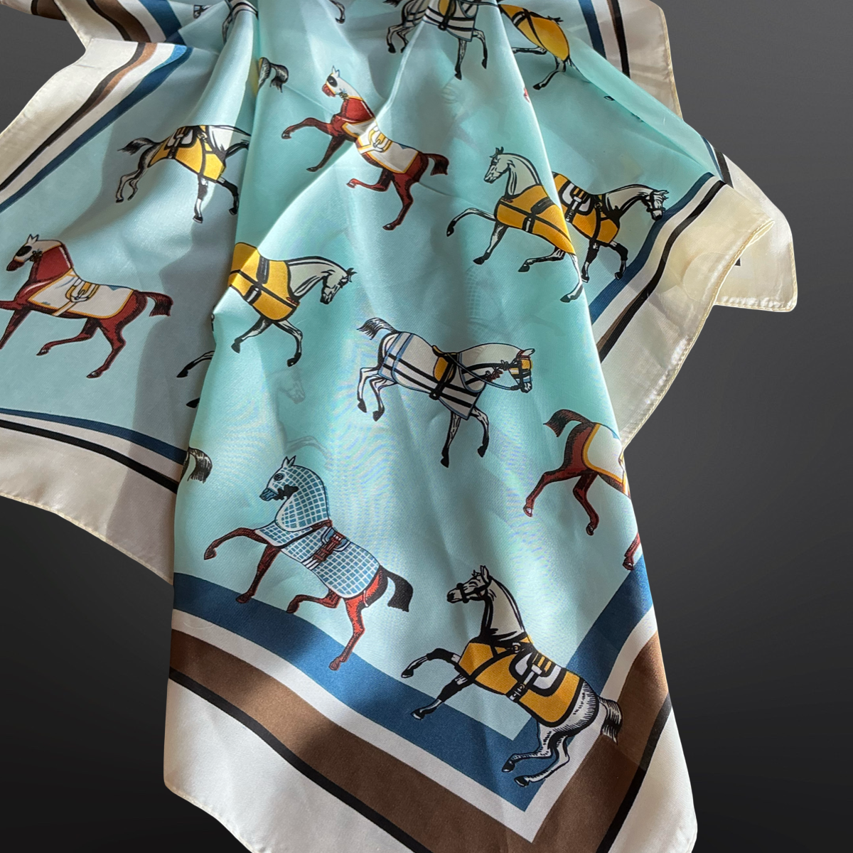 Winter Horses Blue Satin Scarf