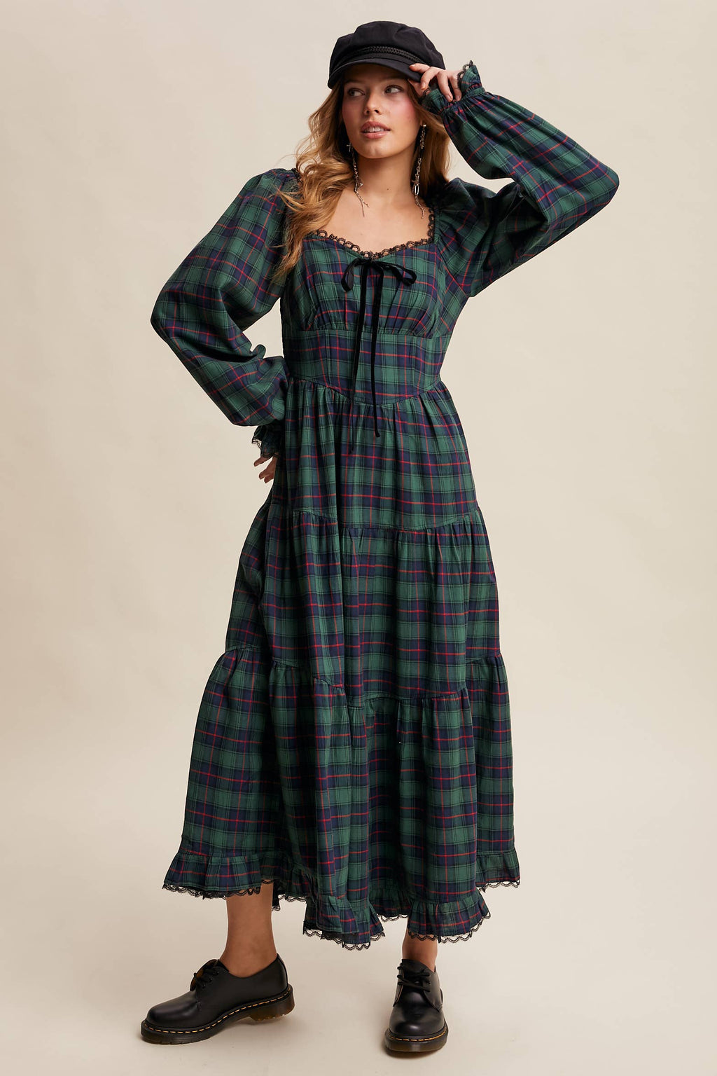 Plaid Tiered Maxi Dress LD1598