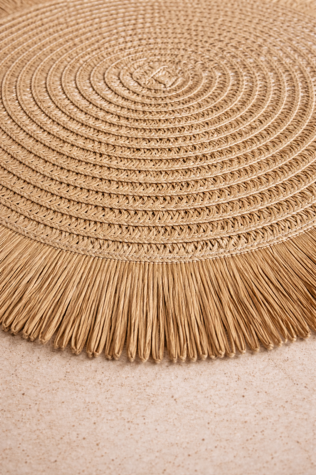 Santorini Straw Fringe Placemats - 15" | Handwoven Round Table Mats