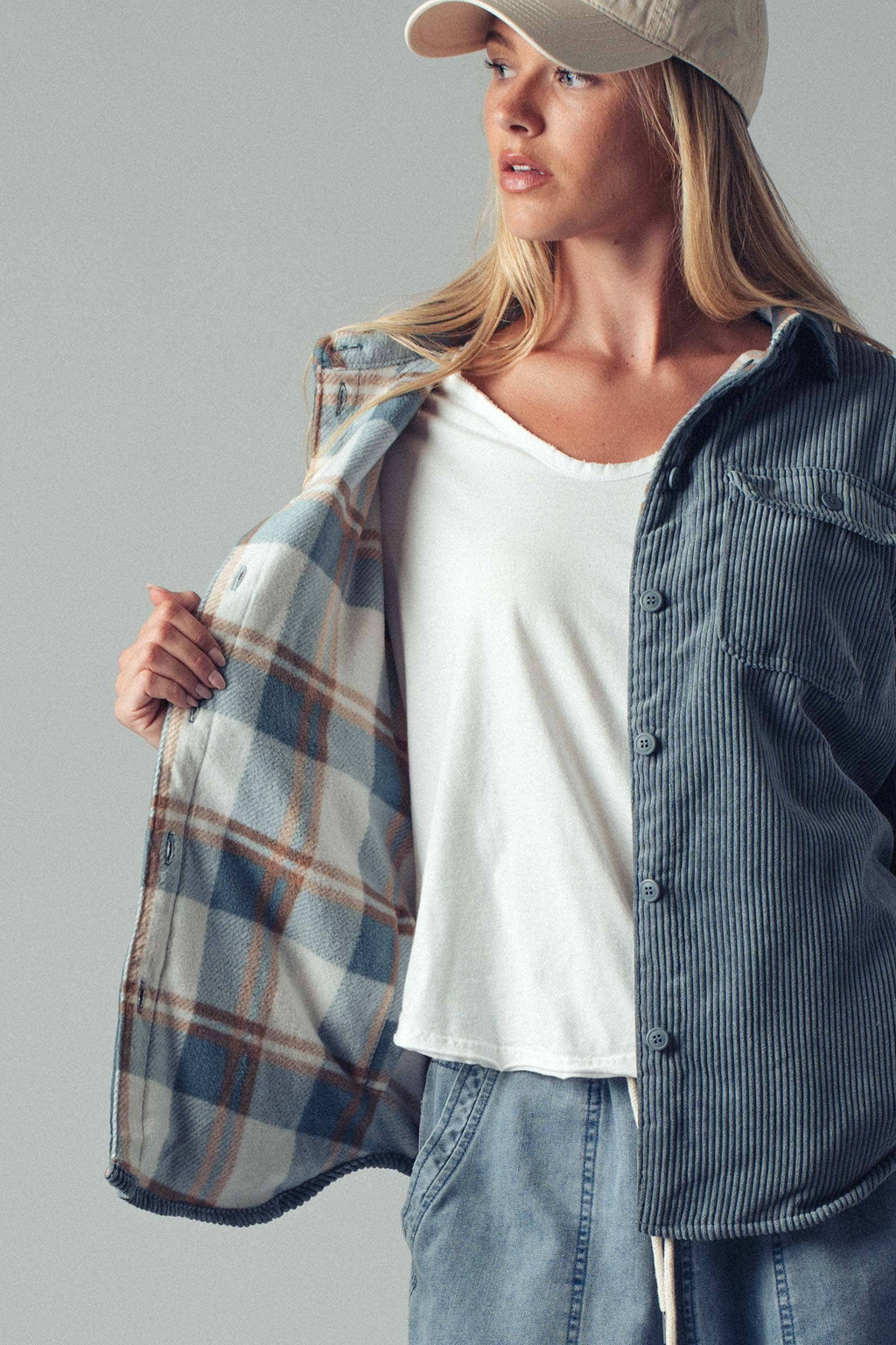 Plaid Lined Corduroy Flannel Shacket