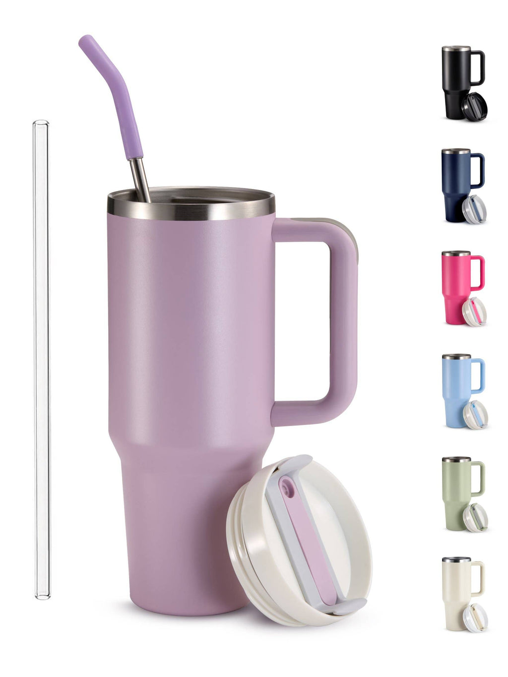 Kook Stainless Steel Tumbler, with Straw and Handle, 40 oz