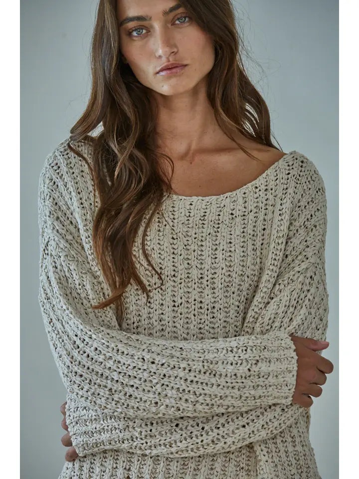 KNIT SWEATER COTTON POLYESTER OVERSIZED TOP