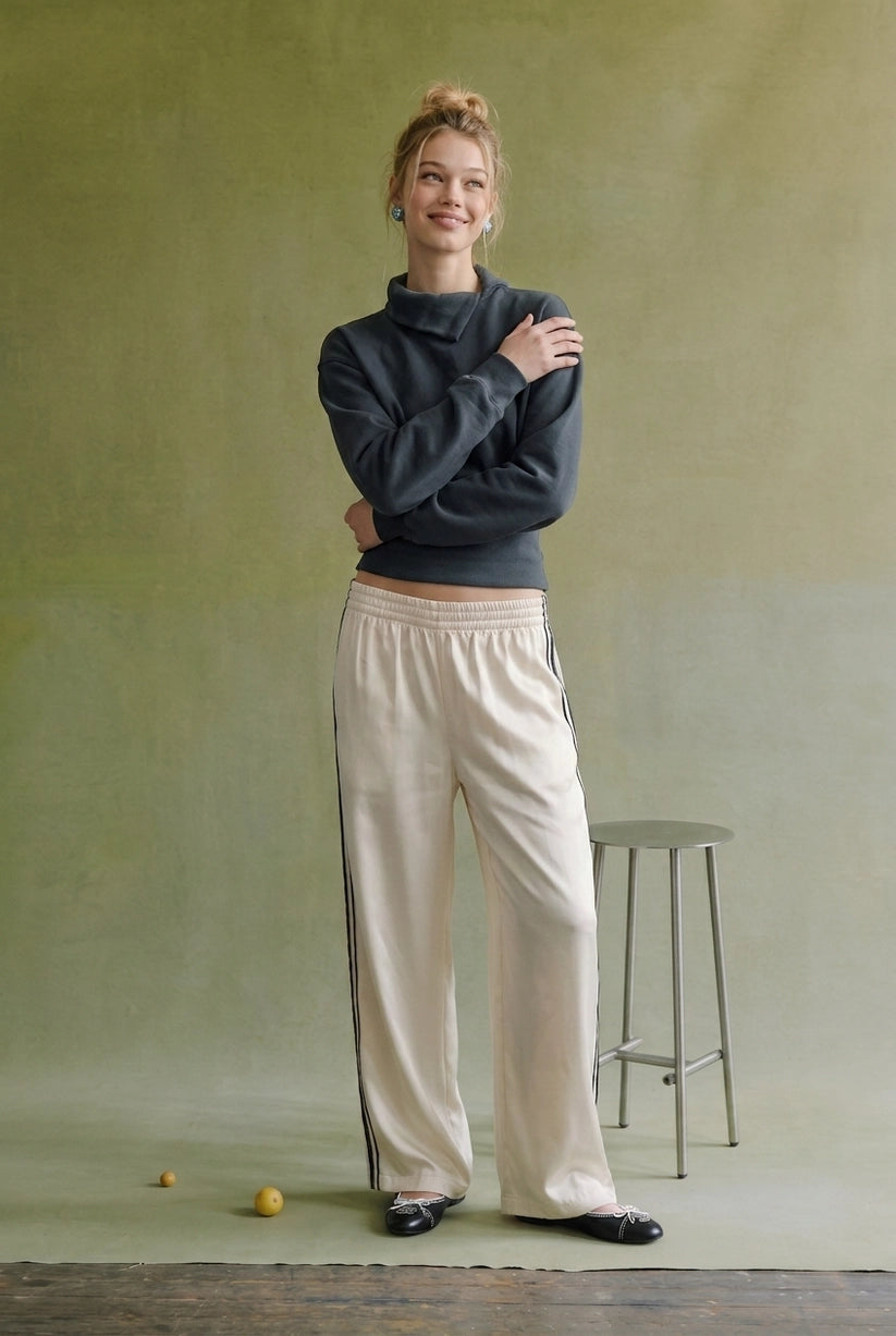Asymmetric Collar Balloon Sleeve Sweatshirt