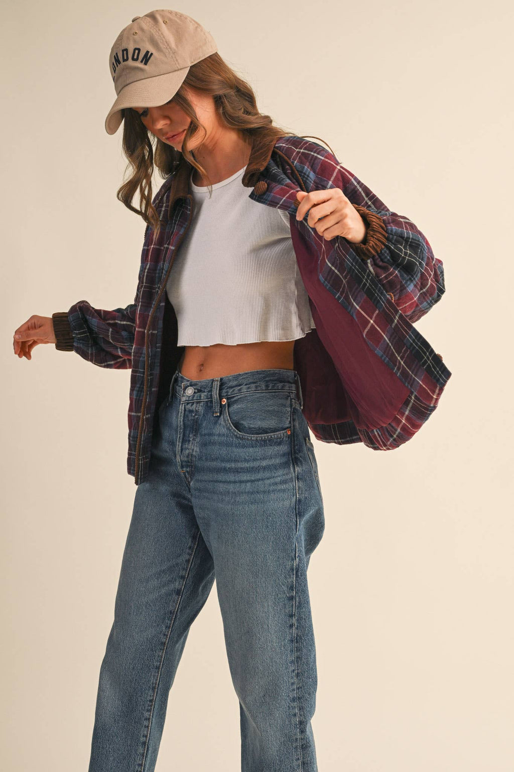 PLAID QUILTED JACKET WITH CONTRAST CORDUROY DETAIL MJK4115