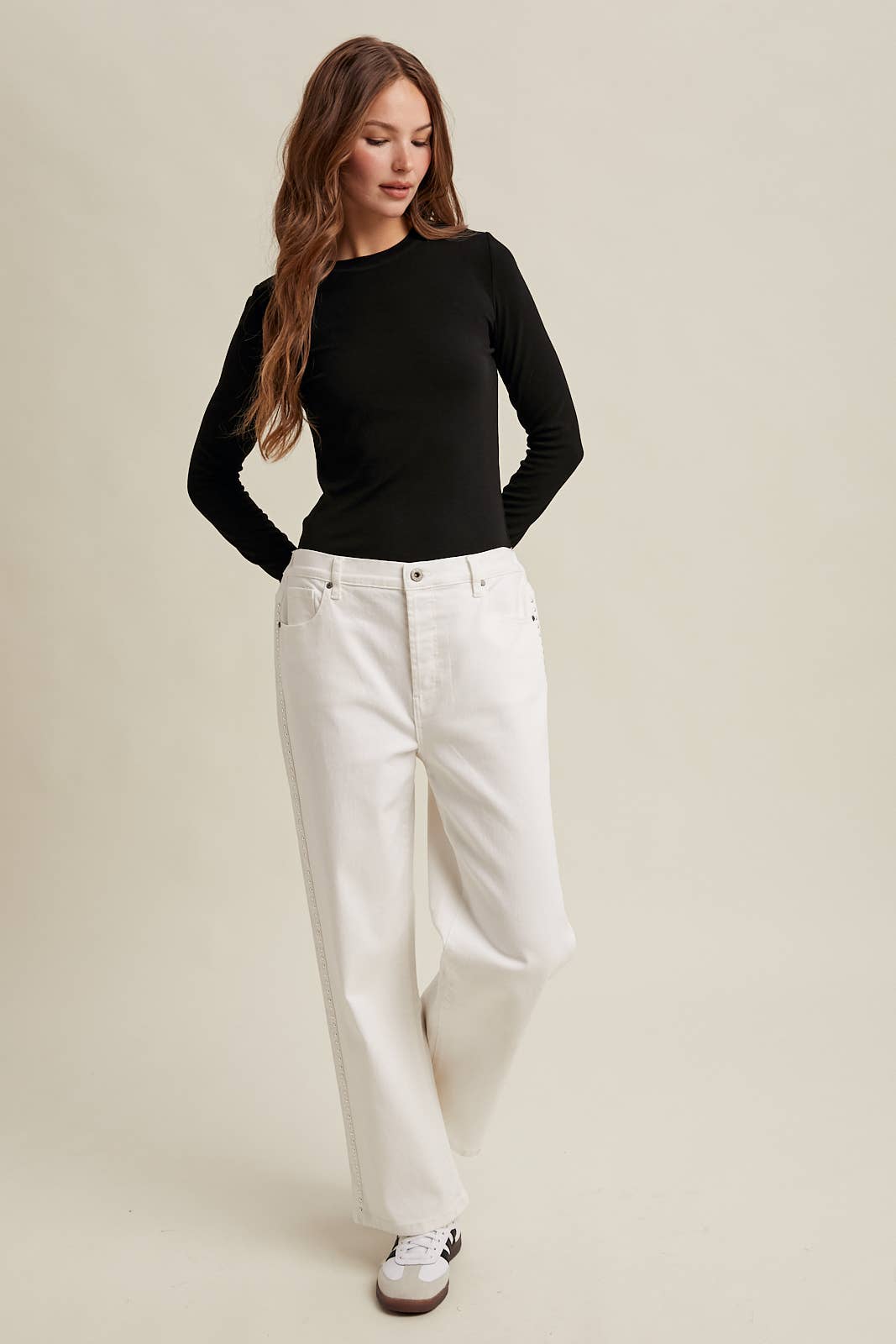 BASIC RIBBED LONG SLEEVE KNIT TOP / WL25-10937