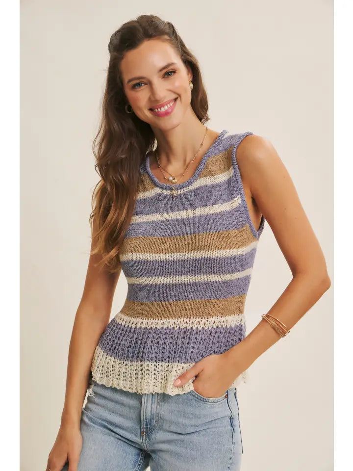 LAID-BACK COASTAL STRIPE AIRY SWEATER KNIT TANK