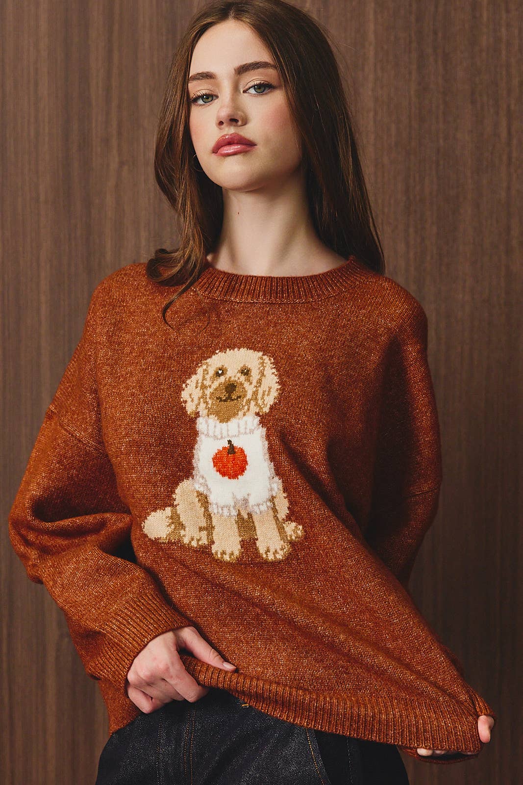 "PUMPKIN SWEATER DOODLE DOG" SWEATER