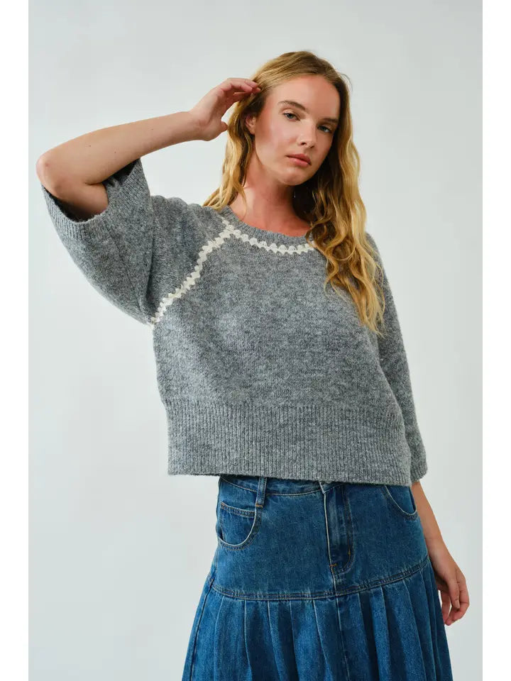Zigzag Contrast Trim Sweater