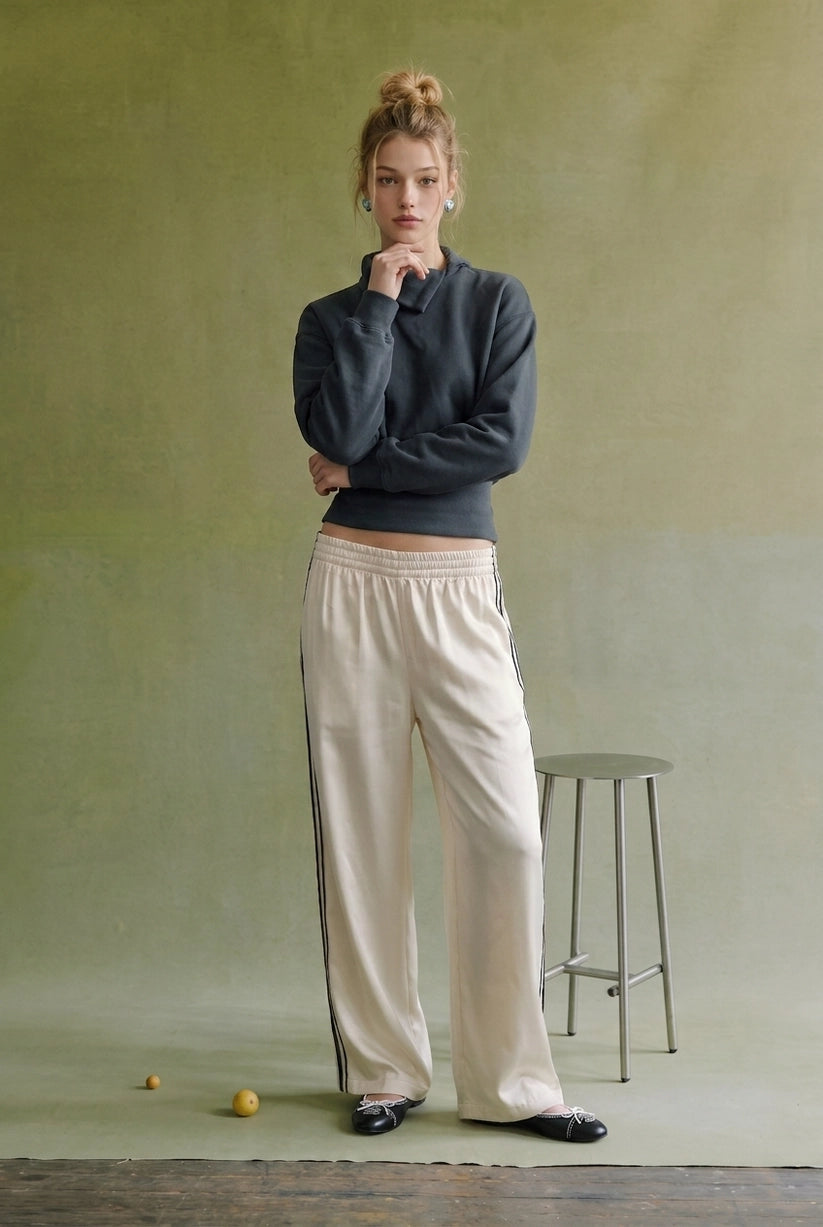Asymmetric Collar Balloon Sleeve Sweatshirt