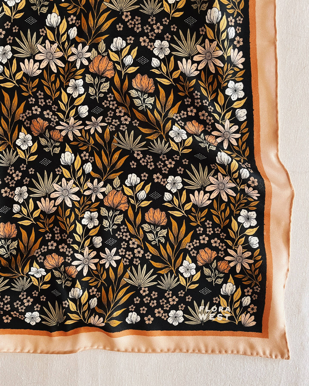 Midnight Garden Silk Bandana Scarf 23" Floral Accessory