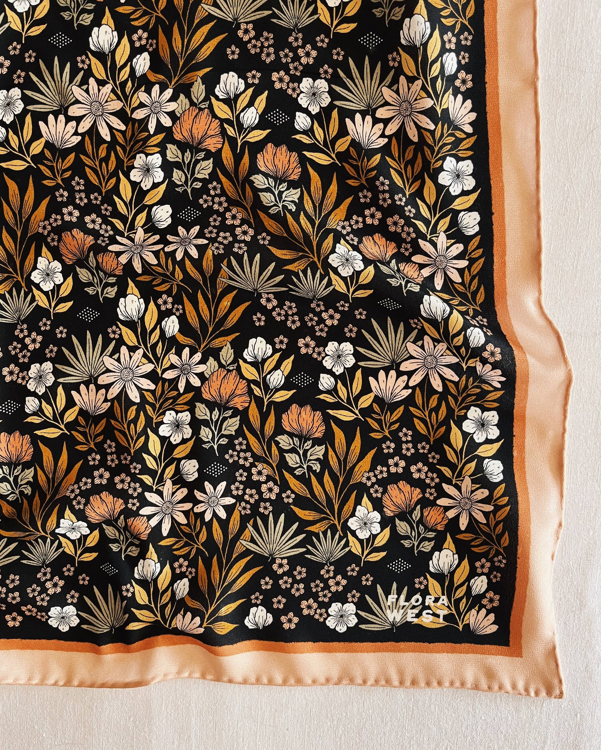 Midnight Garden Silk Bandana Scarf 23" Floral Accessory