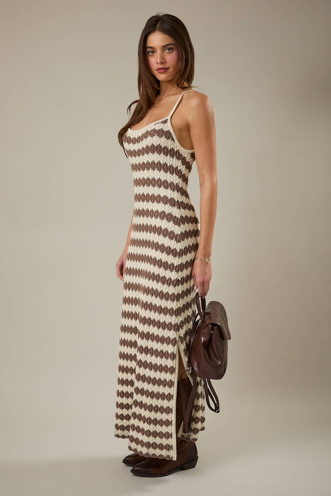 Sunday Edition Sleeveless Stripe Knit Dress - Cream & Mocha Maxi