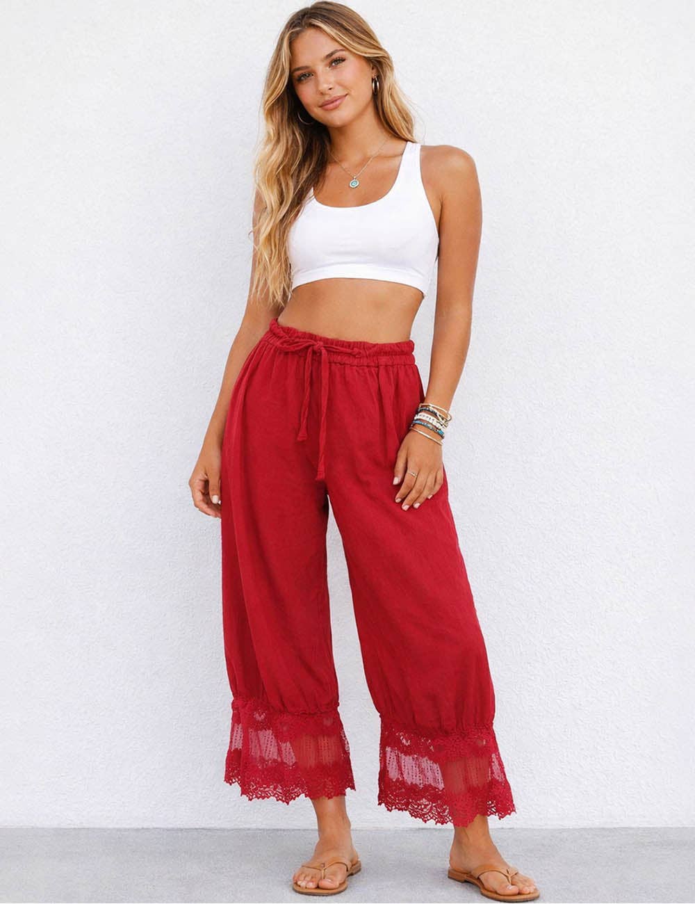 Lace String Tie Lantern Pants