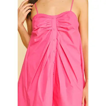 hot pink skater dress PINCH Ruched Button Down Mini Dress
