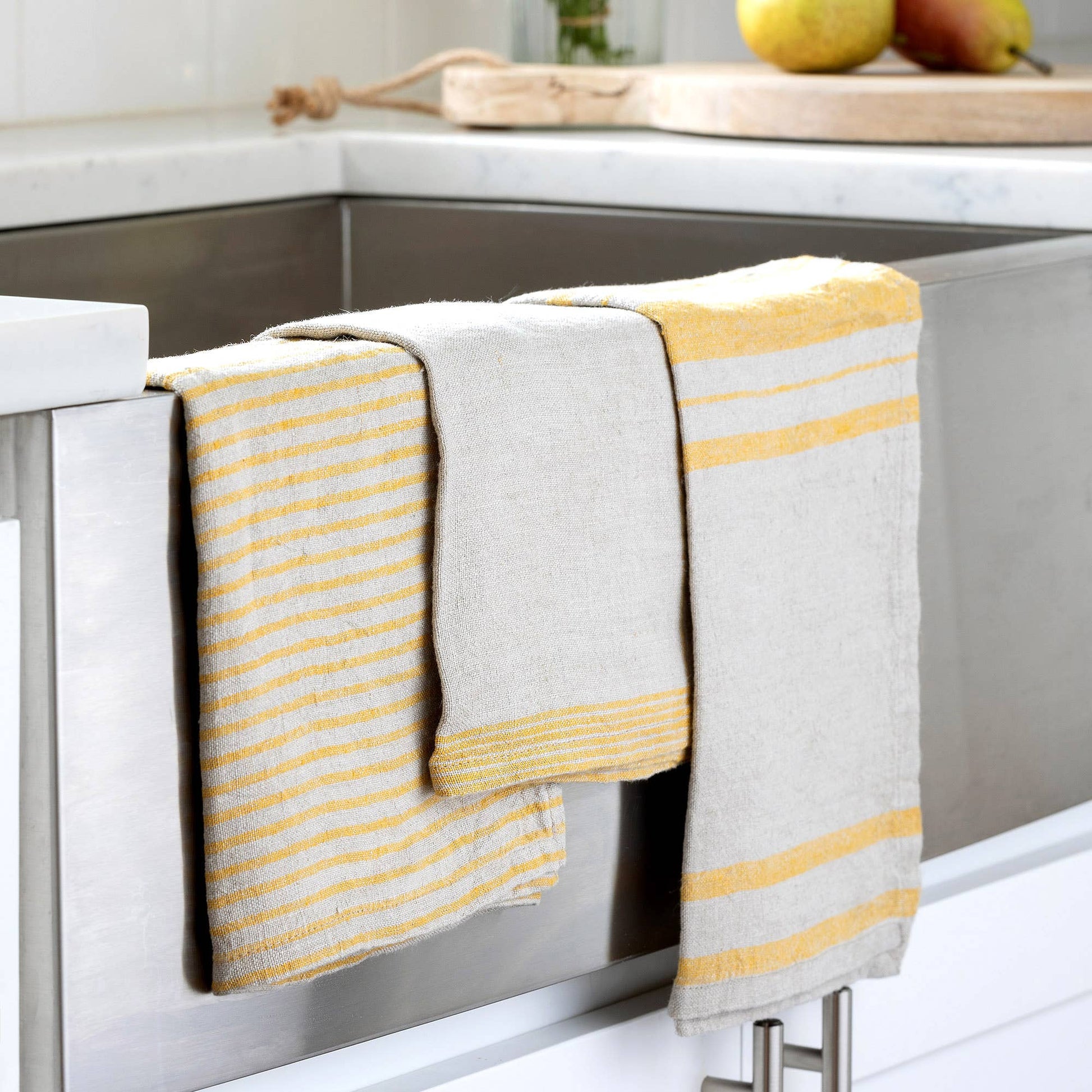 Soft Linen Dish Towel, Yellow Stripe Assortment