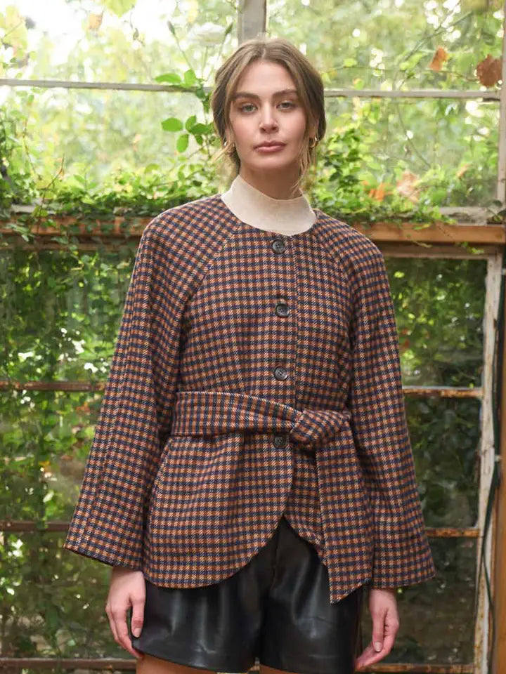 Round Neck Waist Tie Jacket