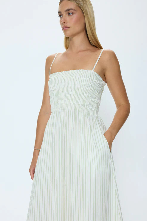 Bianca Shirred Stripe Bodice Dress