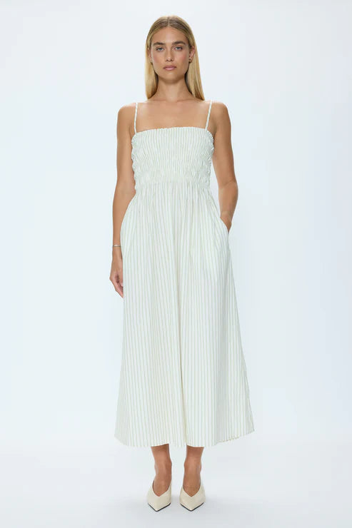 Bianca Shirred Stripe Bodice Dress