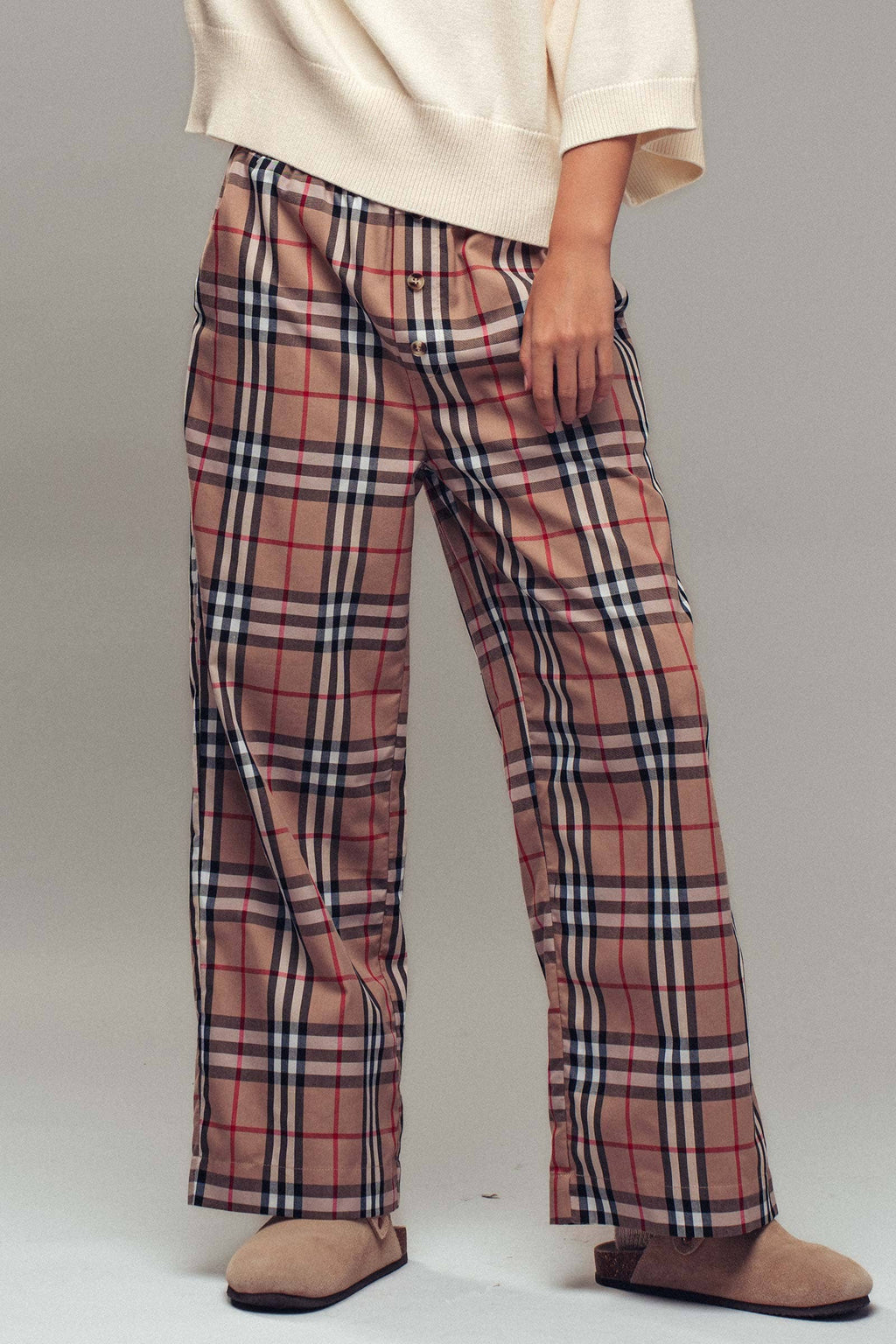 Plaid Barrel-Leg Drop Waist Pants