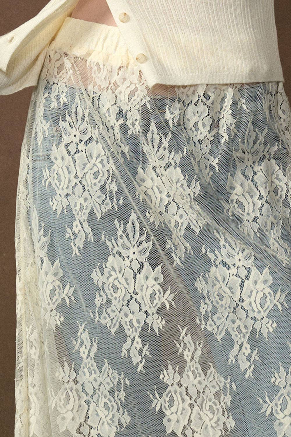 Sheer Floral Lace Layering Midi Skirt