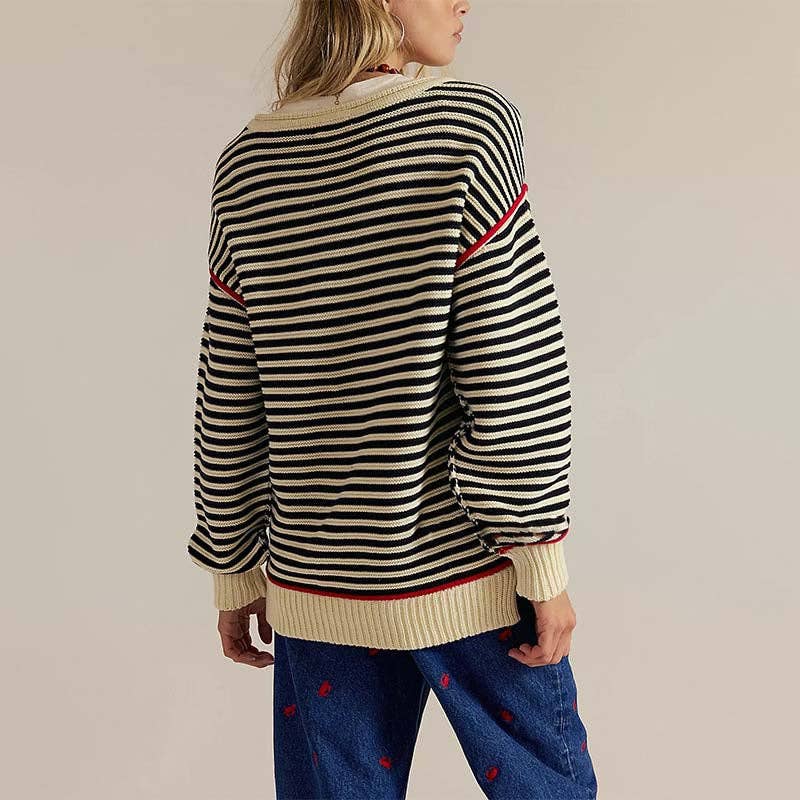 Casual Striped Crew Neck Long Sleeve Sweatshirt DP25E513
