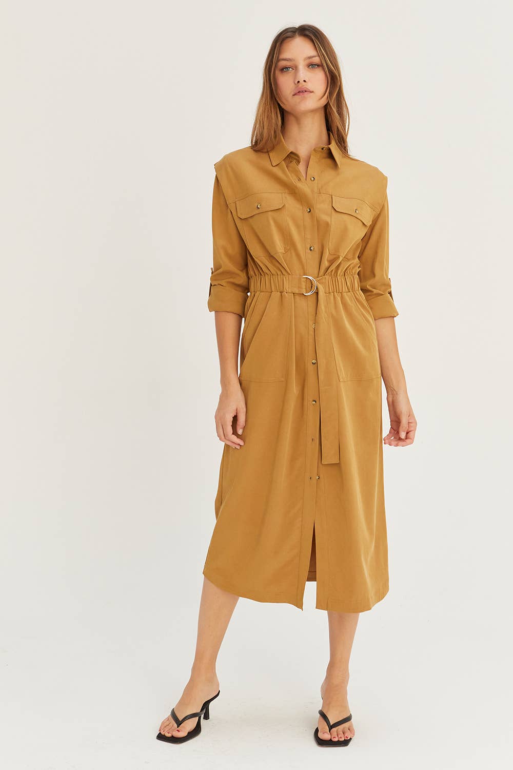 CD8031 - Kayla Button Up Utility Midi Dress