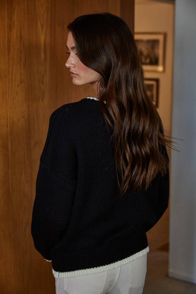 Knit Sweater Cotton Crew Neck Long Sleeve Pullover