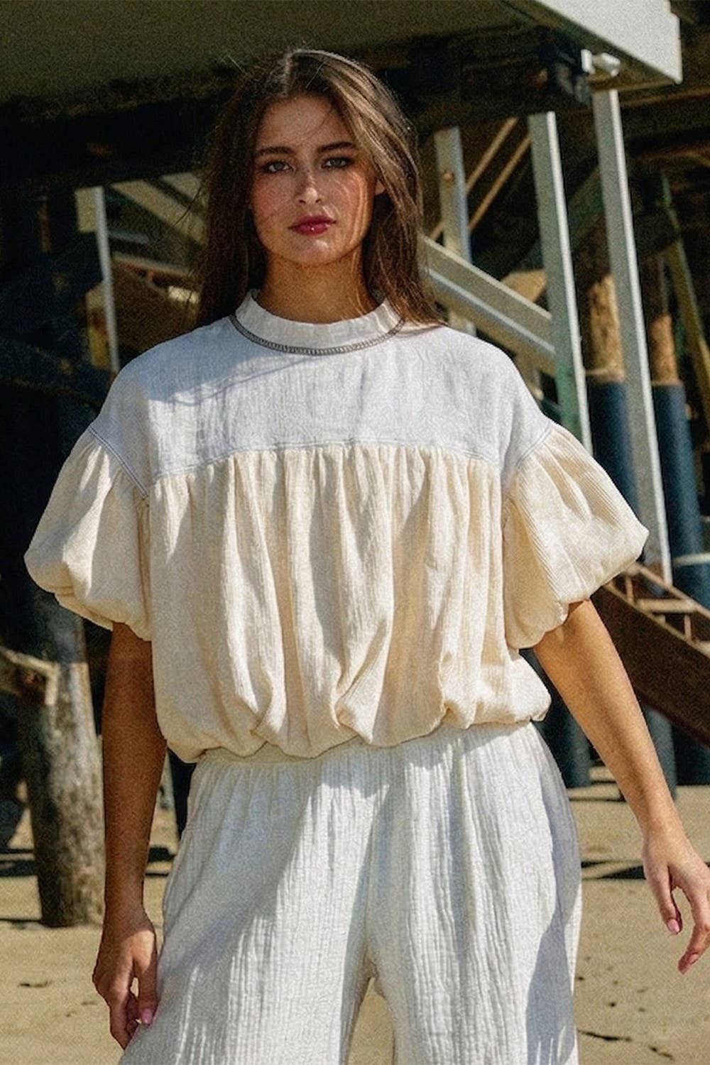 Ruffle Sleeve & Hem Contrast Detail Crop Top