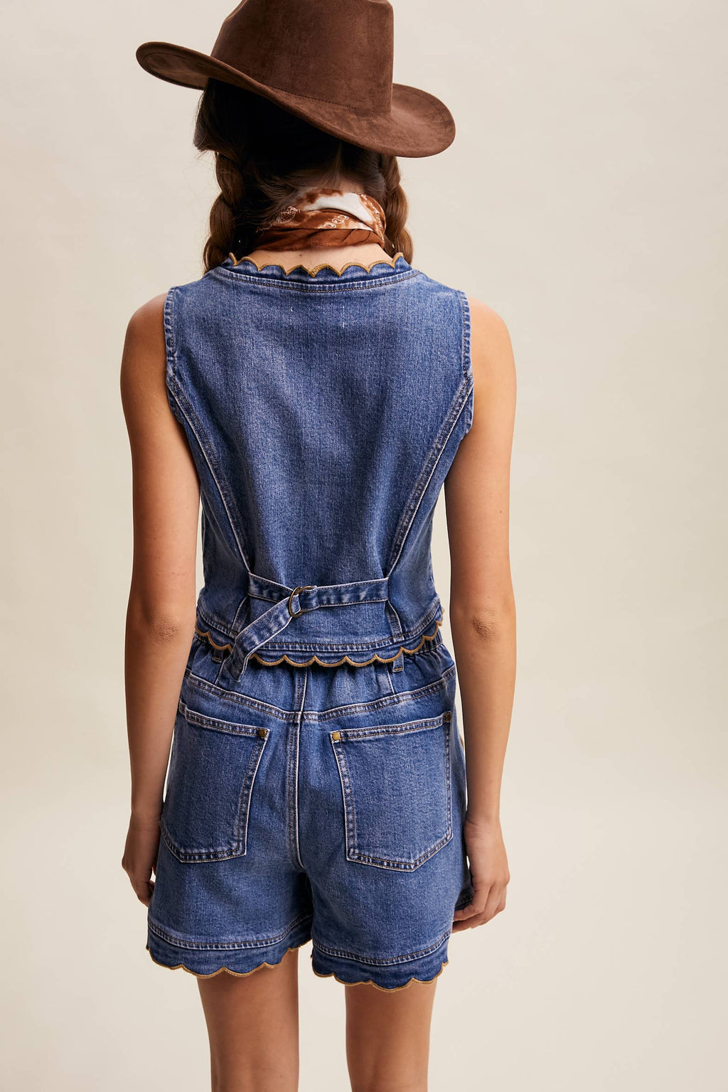 Scallop Trim Stretch Denim Vest