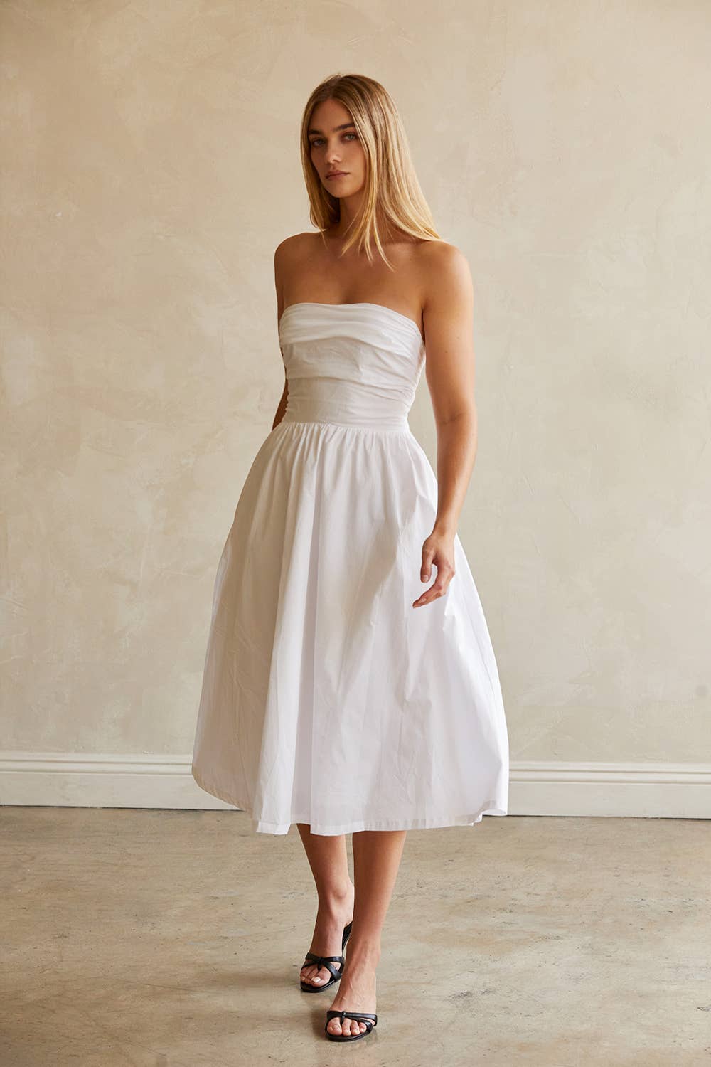 Kate Fit And Flare Back Tie Midi Dress - WHITE