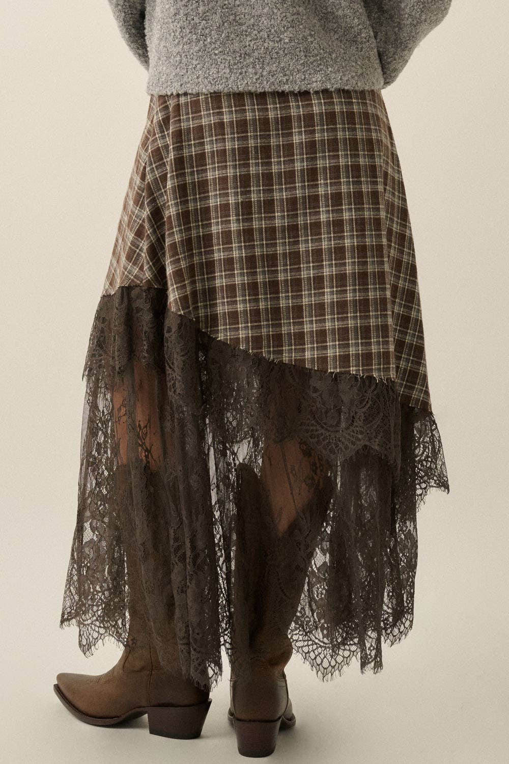 Buckled-Waist Asymmetrical Tiered Maxi Skirt