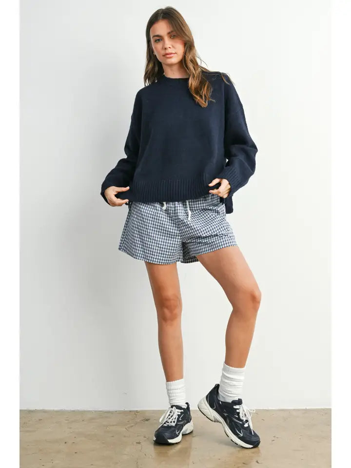 Tie-Front High-Waisted Gingham Shorts