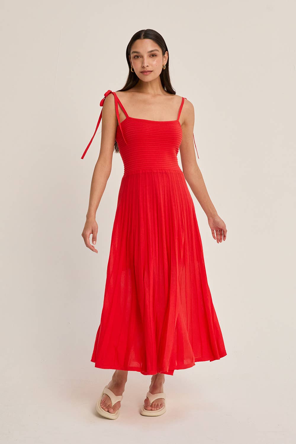 Everly Mixed Media Midi Dress - POPPY