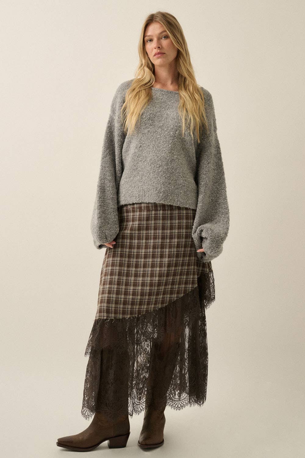 Buckled-Waist Asymmetrical Tiered Maxi Skirt