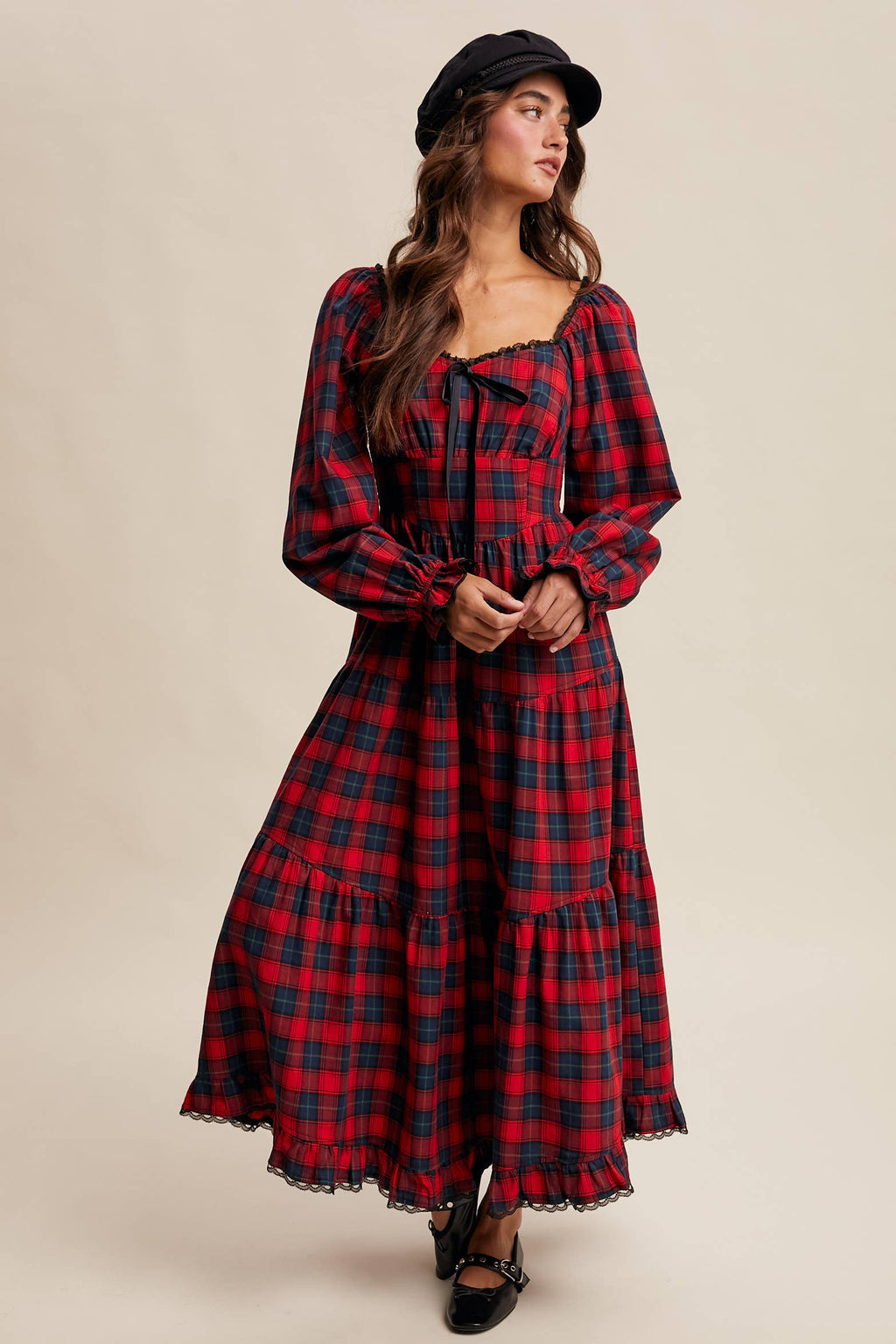 Plaid Tiered Maxi Dress LD1598