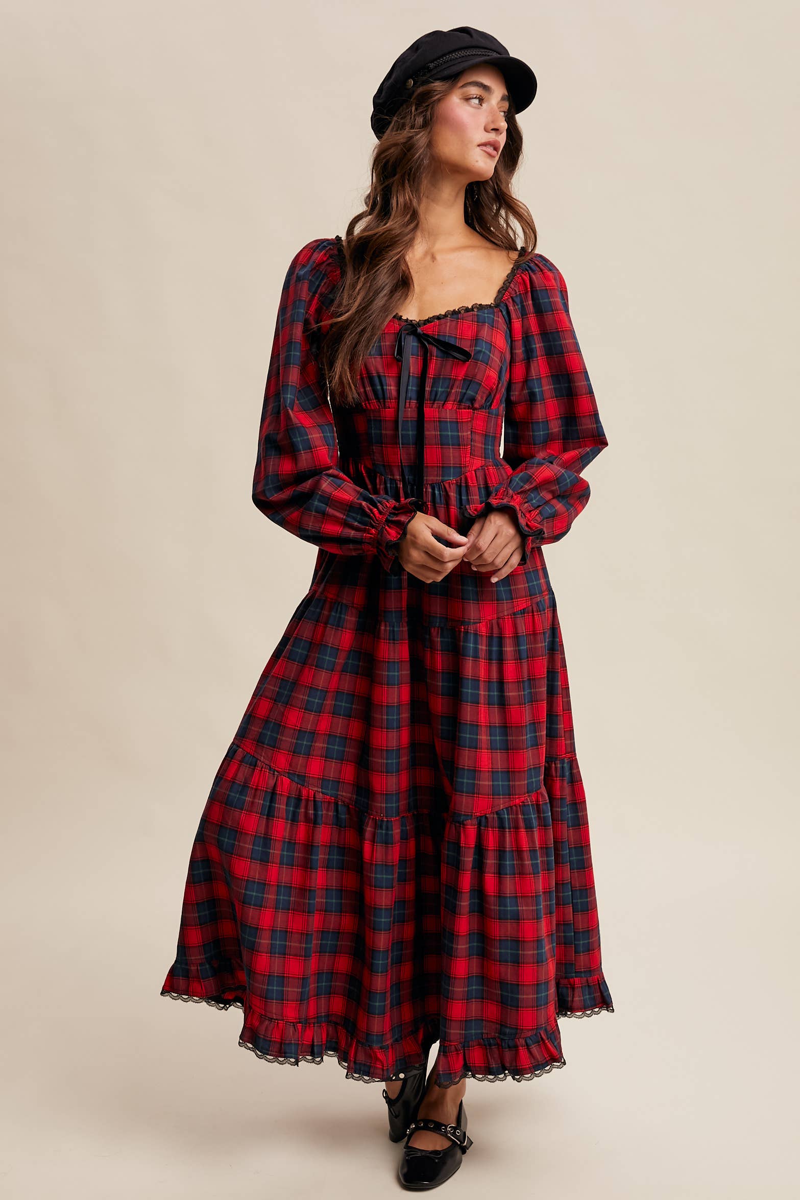 Plaid Tiered Maxi Dress LD1598