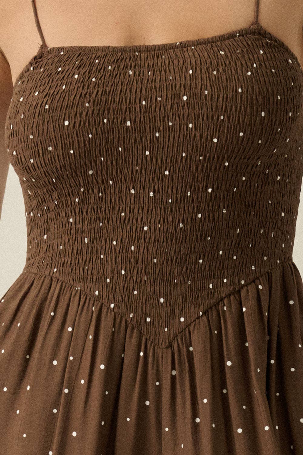 Polka Dot-Print Smocked Wide-Leg Pocket Cami Jumpsuit