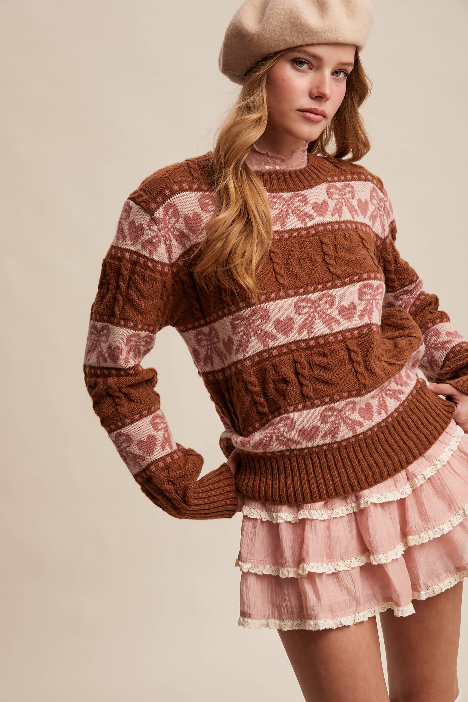 Bow & Heart Knit Pullover LSW1017