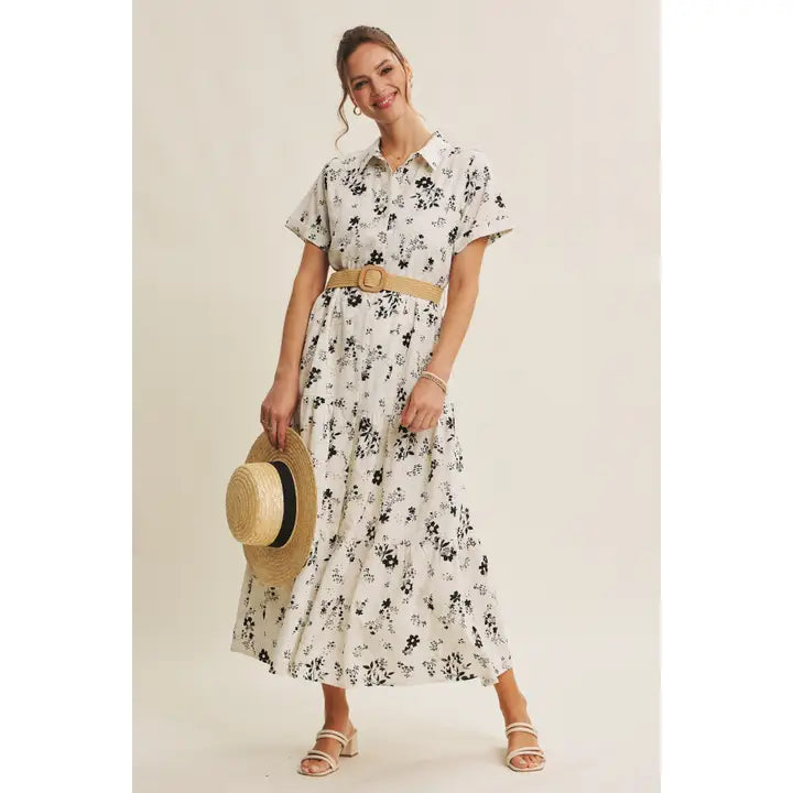 Effortless Elegant Eyelet Lace Tiered Midi with Belt