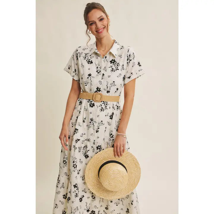 Effortless Elegant Eyelet Lace Tiered Midi with Belt
