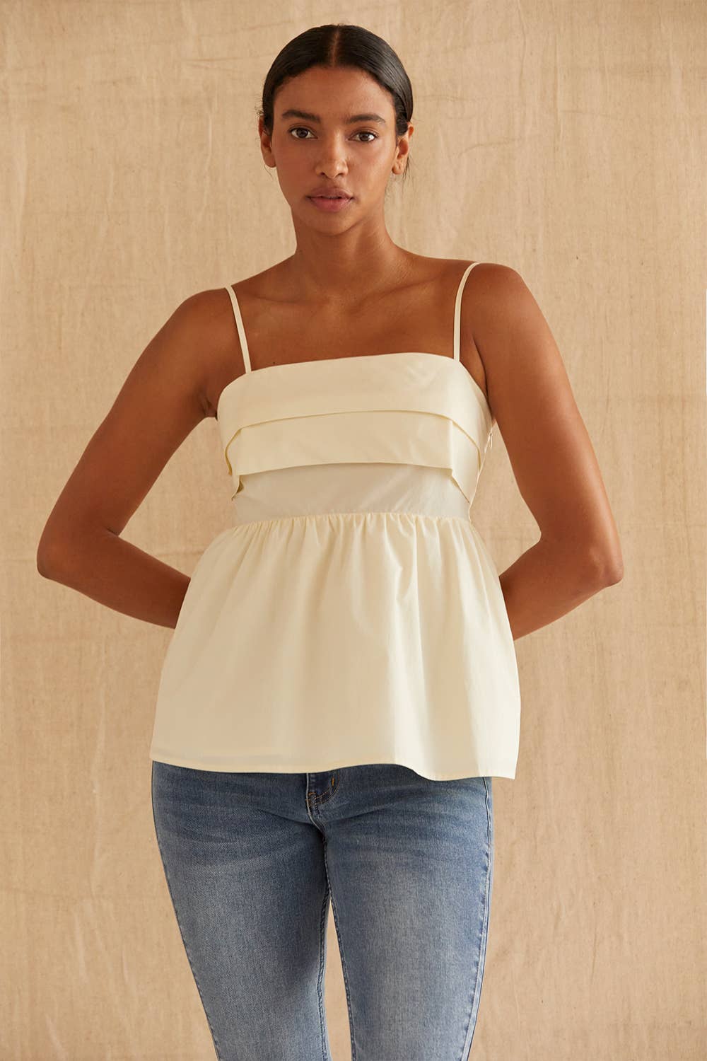 CT9514 - Mindy Pleated Babydoll Camisole Top