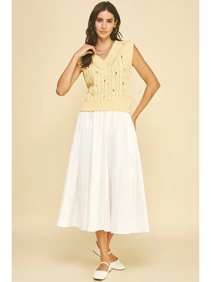 Floral Embroidered Cable Knit Sweater Vest