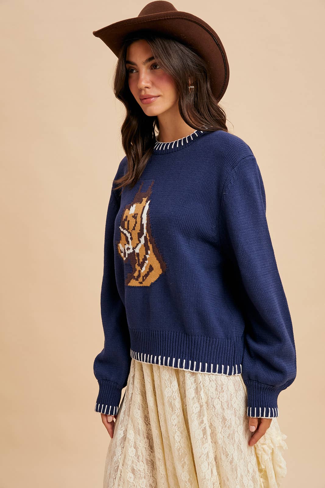 HORSE MOTIF KNITTED SWEATER