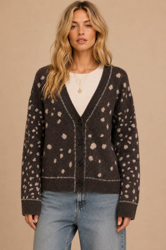 FAWN PRINT BUTTON DOWN CARDIGAN