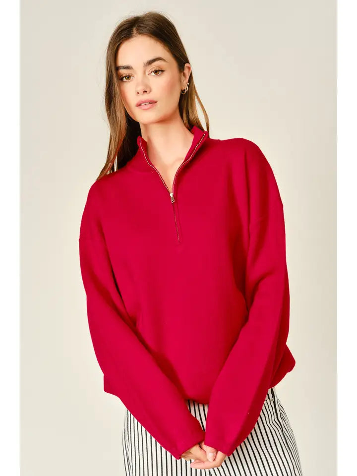 Wool Mix Half Zip Pullover Sweater