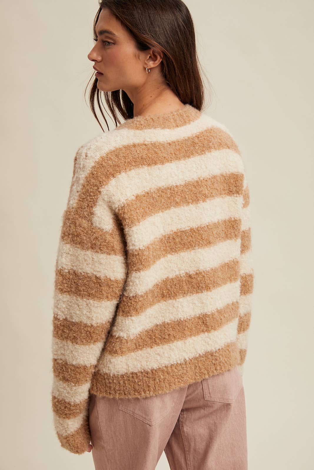 BRUSHED STRIPED BUTTON-UP CARDIGAN