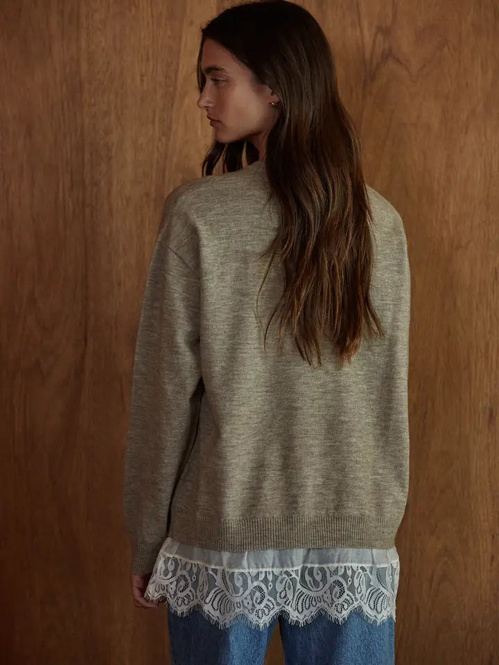 Long Sleeve Pullover Lace Trim Sweater