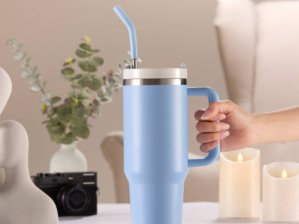 Kook Stainless Steel Tumbler, with Straw and Handle, 40 oz