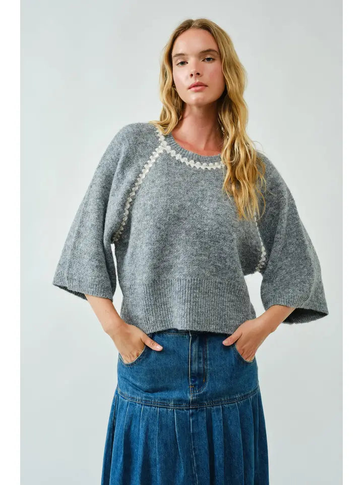 Zigzag Contrast Trim Sweater