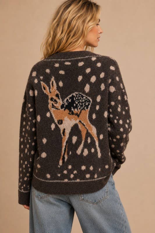 FAWN PRINT BUTTON DOWN CARDIGAN